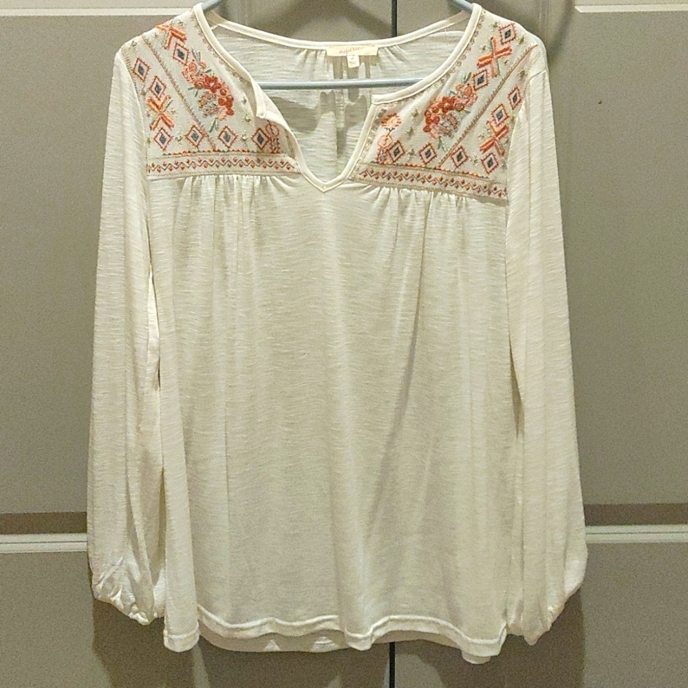 White Flowy Blouse with Colorful Floral and Geometrical pattern